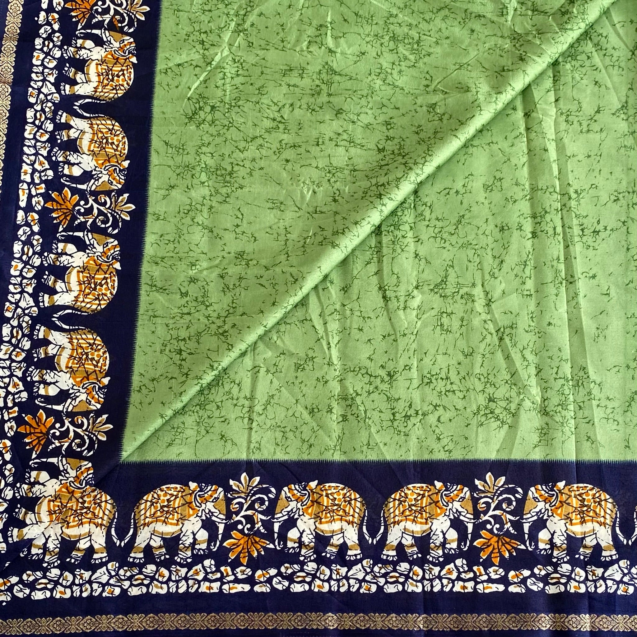 Stunner Green Elephant Borders with Midnight Navy Soft Cotton