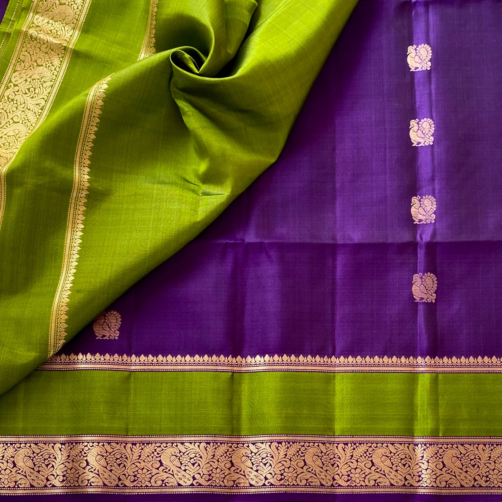 Hot Seller Cadbury Purple With Olive Handwoven Designer Pure Silk