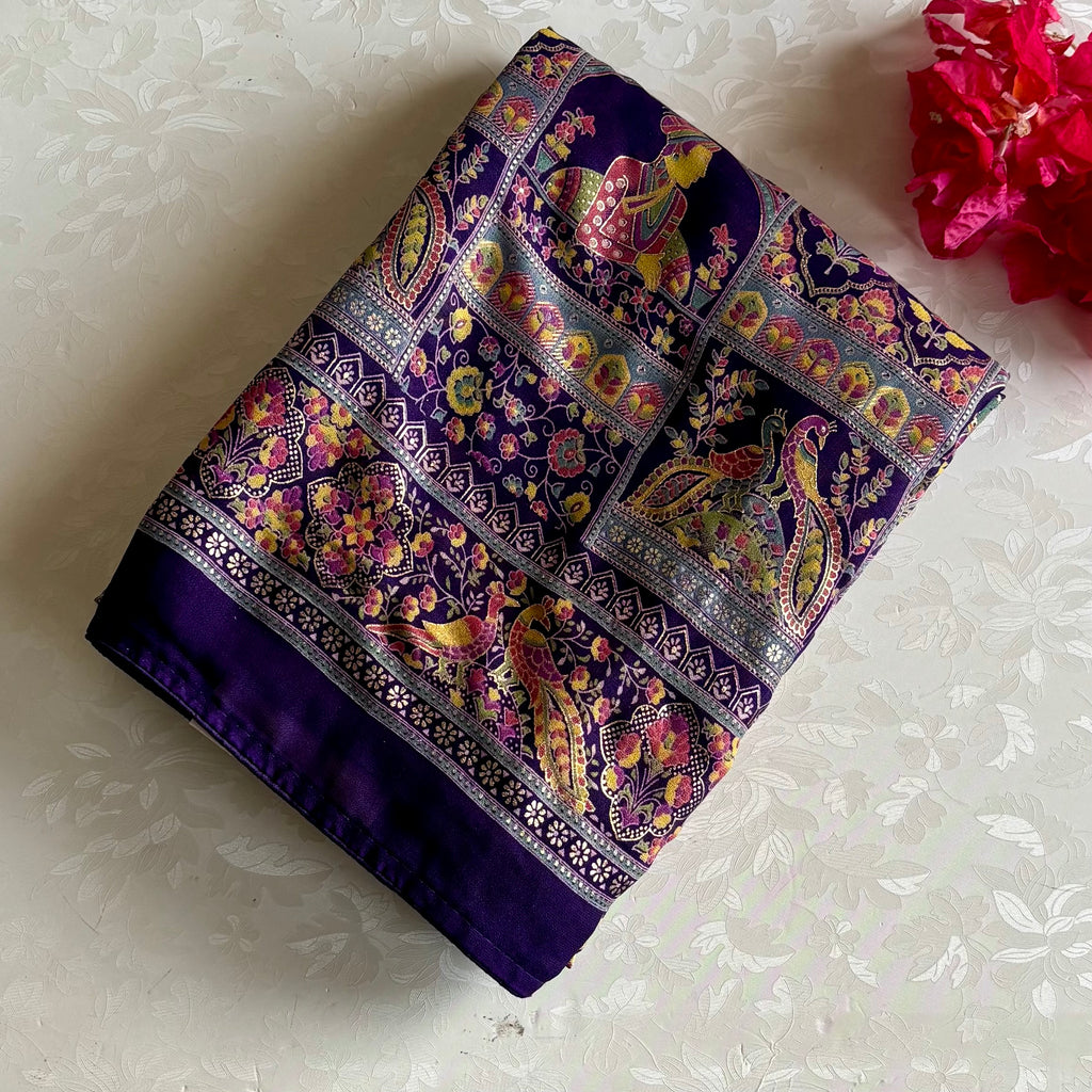 Royal Purple Softest Stunner Saree With Mustard Yellow Paisley Panels