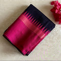Navy Blue With Rani Pink Handwoven Pure Raw Silk