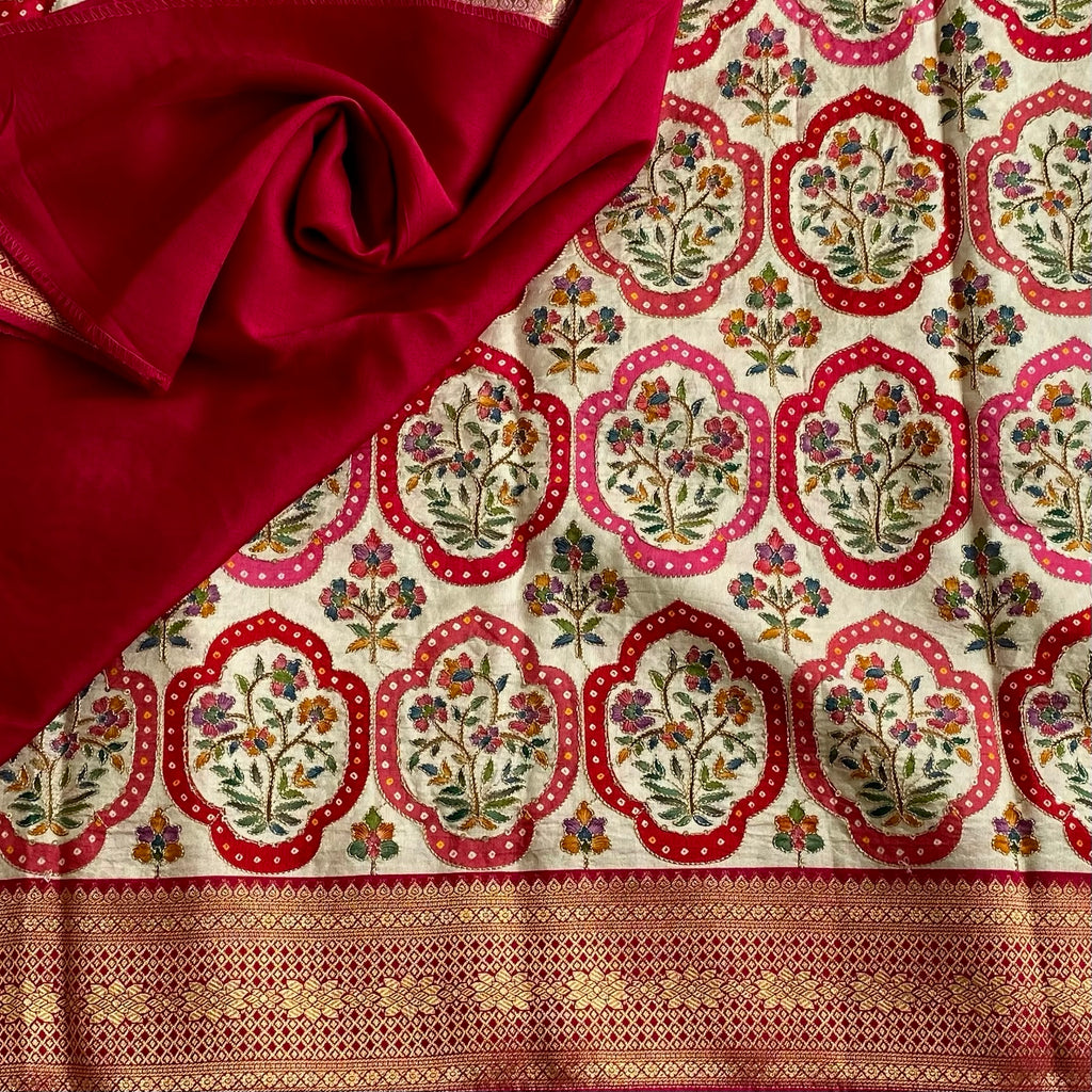 Dreamy Ivory Soft Tussar with Rich Meenakari Woven Work All over & Rich Pallu