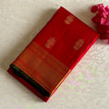 Crimson Red Kanjeevaram Pure Zari Silk Saree With Gandaberunda Zari Buttas