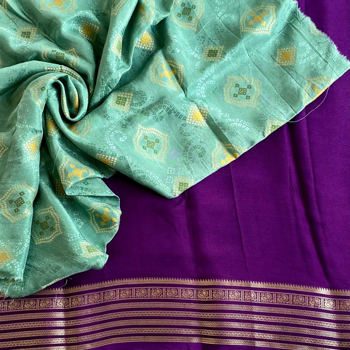 Royal Purple Soft Crepe Silk Saree With Antique Gold Border