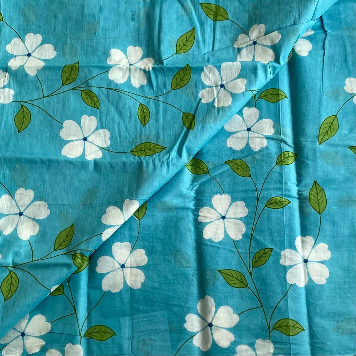 Turquoise Floral Dream Handblock Printed Soft Cotton Saree