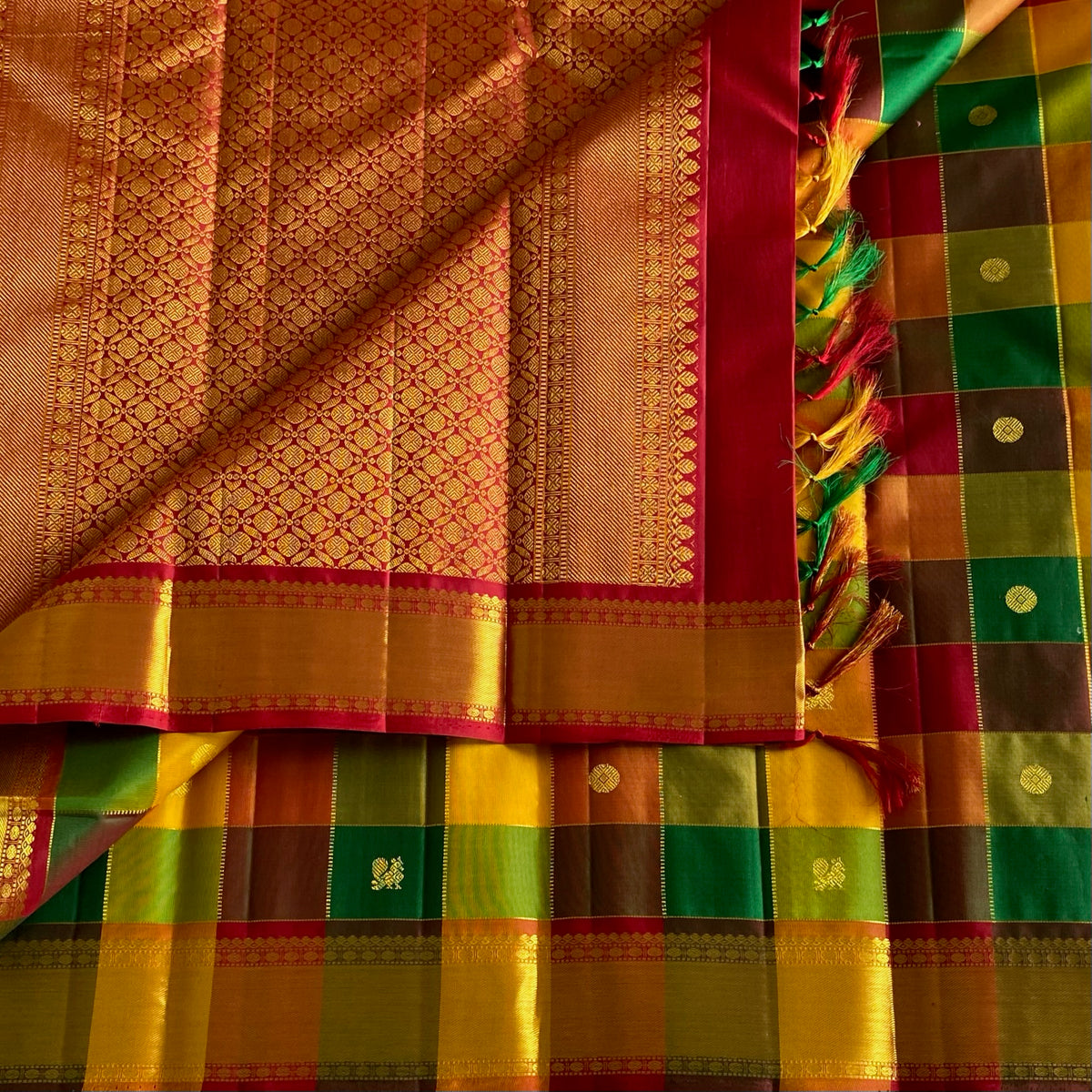 Exquisite Multi Checkered Pure Zari Kanjeevaram Stunner
