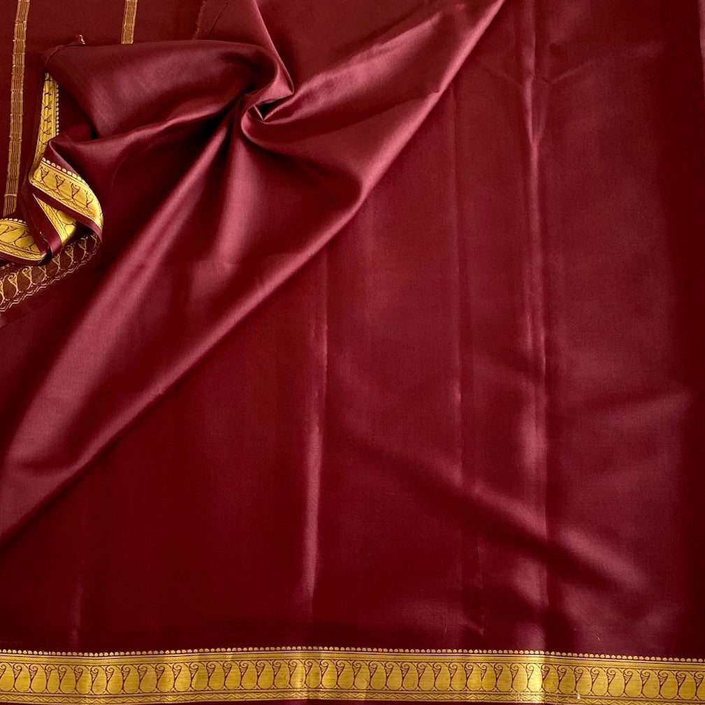 Espresso Wine Coffee Lightweight Mysore Crepe Silk with Mango Borders