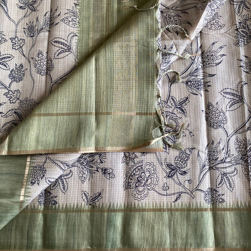 Classic Tussar Beige With Pastel Olive With Designer Zari weave