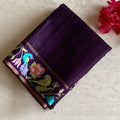 Plum Purple Tussar Silk With Designer Floral Embroidered Borders & Pallu