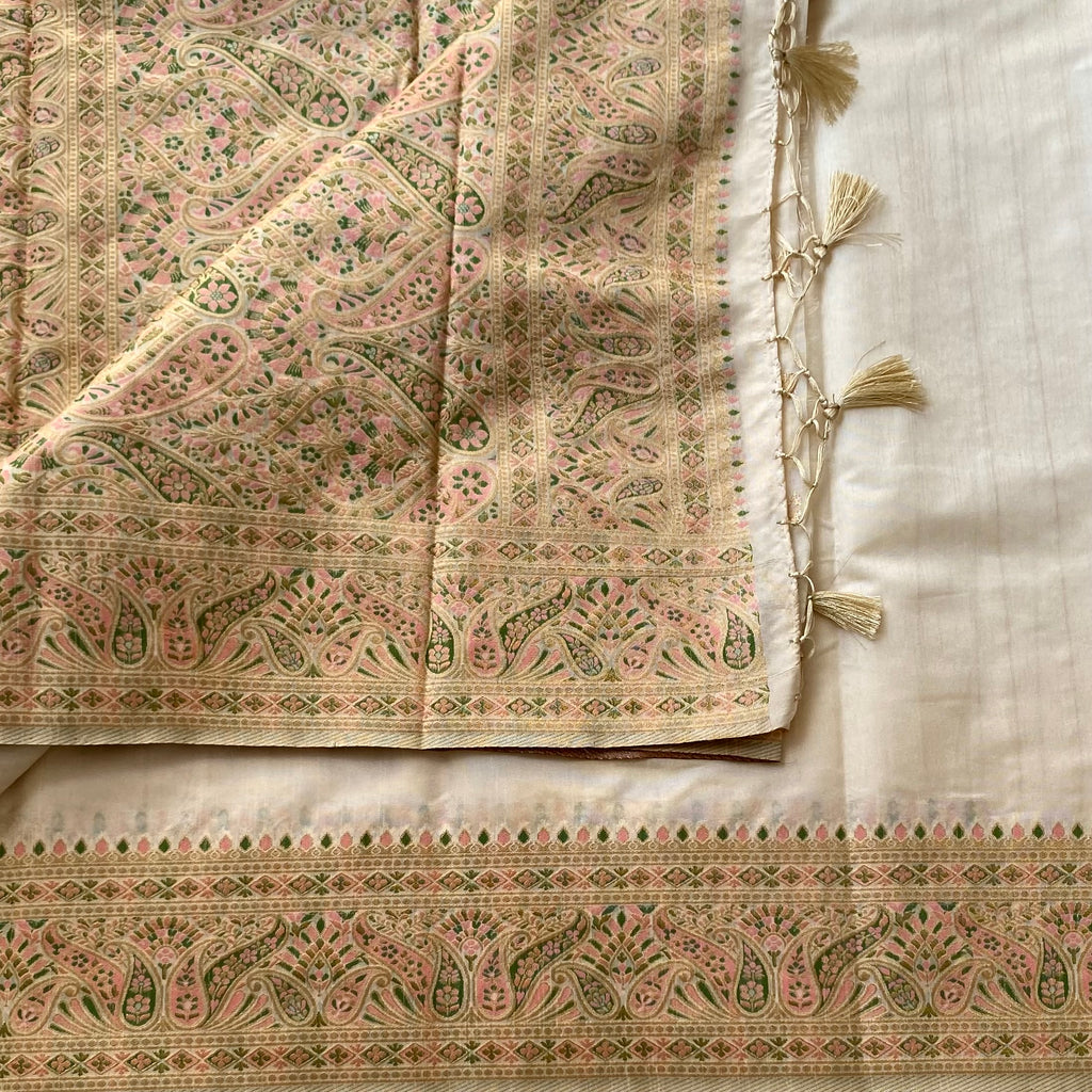 Ivory Meenakari designer soft tussar with woven work