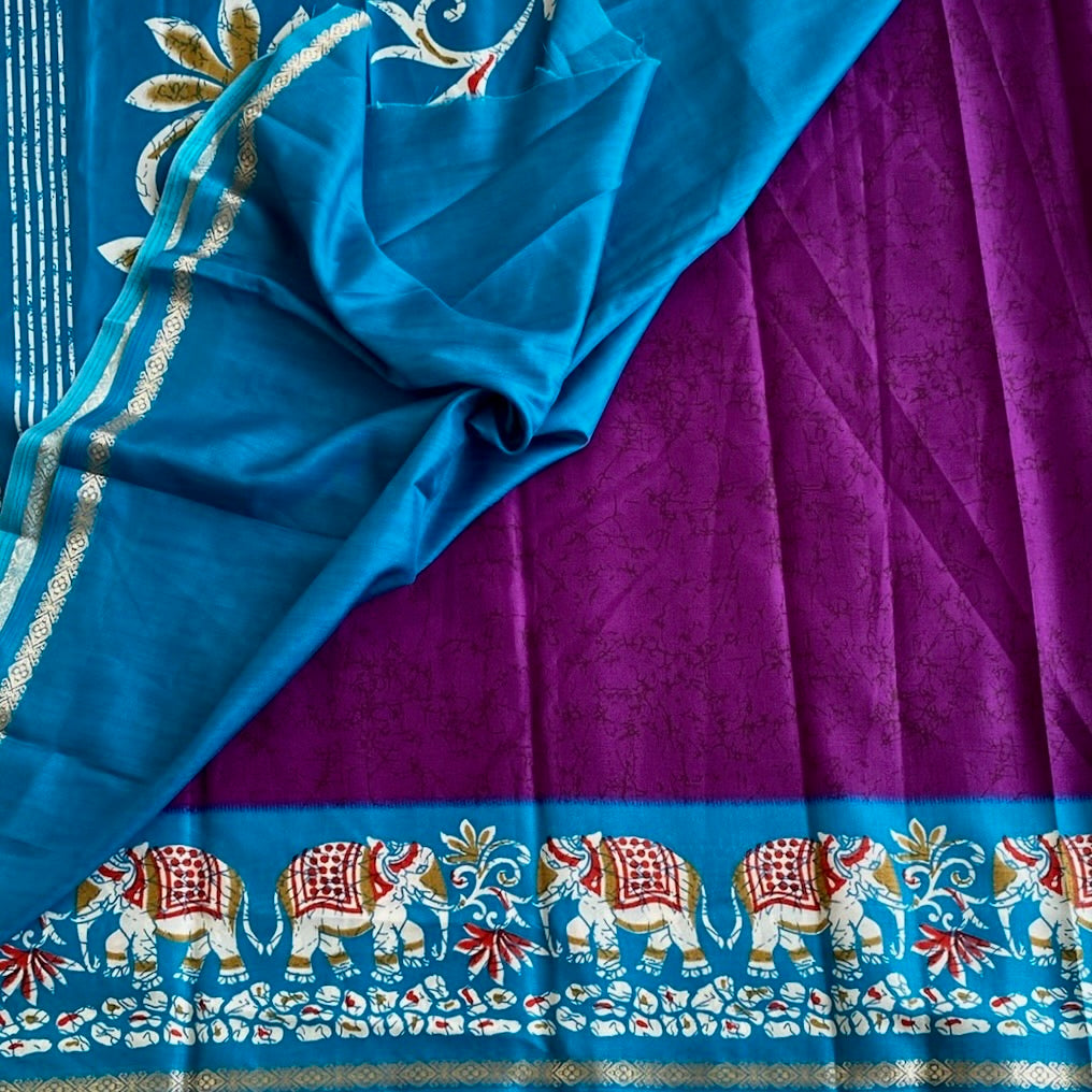 Cadbury Purple Elephant Borders with Teal Blue Printed Soft Cotton