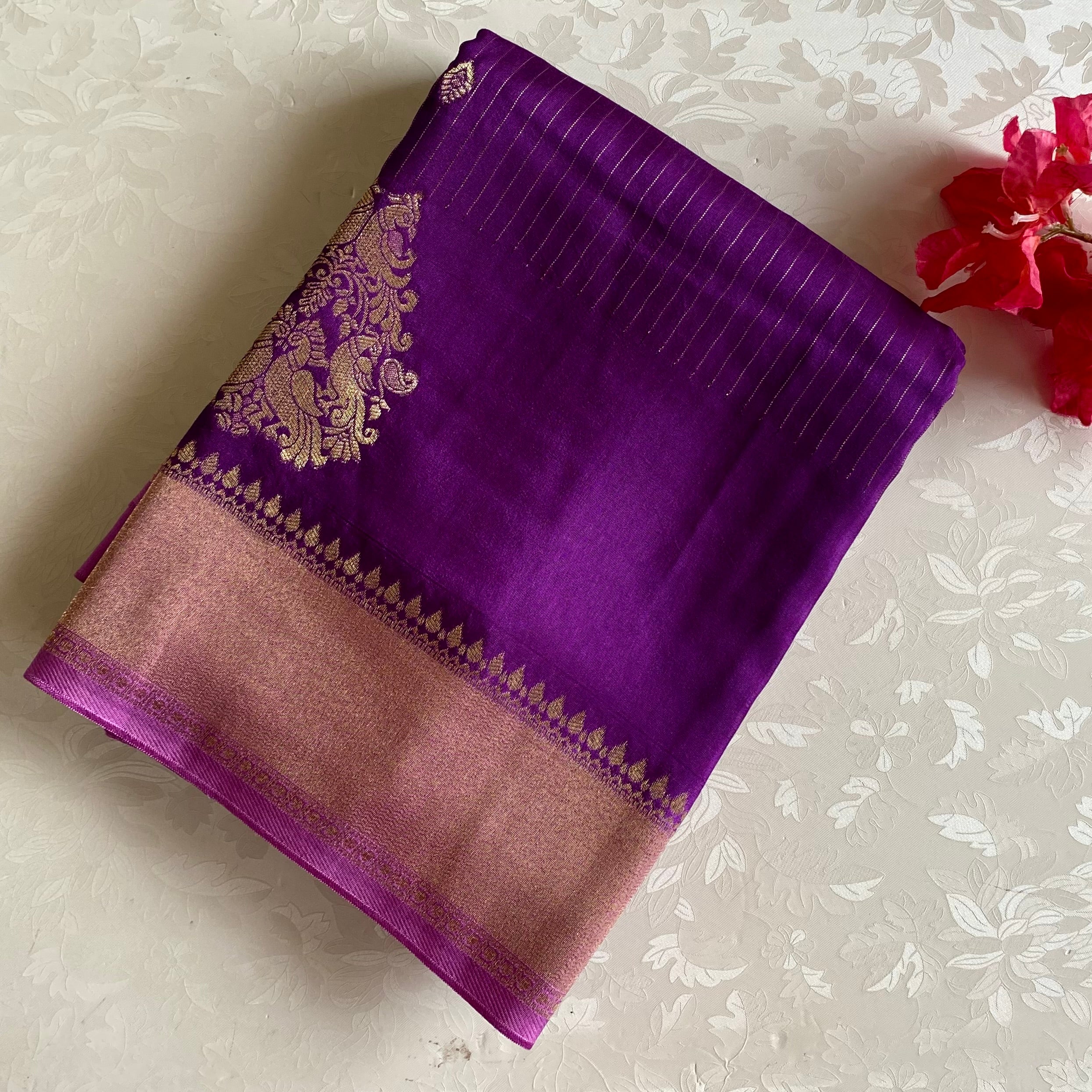 Cadbury Purple with Metallic Lavender Soft Crepe Silk