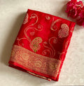 Crimson Gold Brocade Blended Designer Silk With Zari woven Paisley Motifs And Pallu