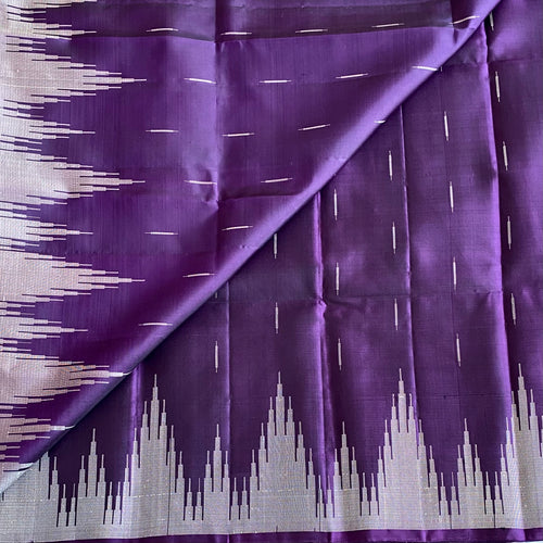 Brinjal Purple Designer Pure Silk Saree With Antique Temple Borders