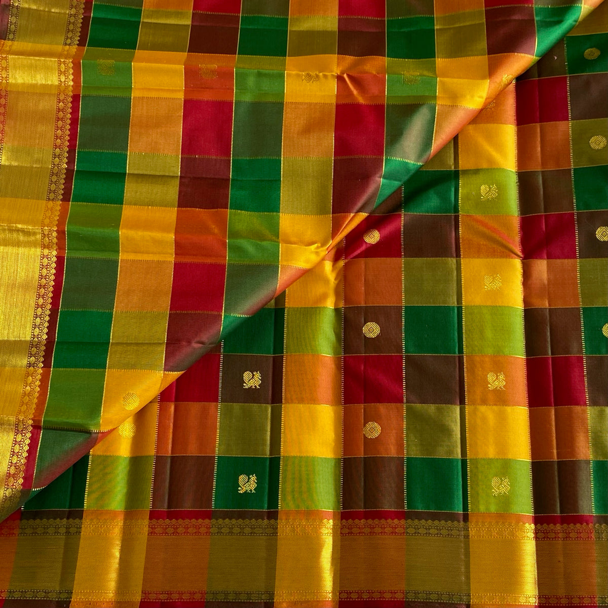 Exquisite Multi Checkered Pure Zari Kanjeevaram Stunner