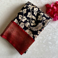 Midnight Black Soft Tussar Silk Saree With Deep Maroon Pallu