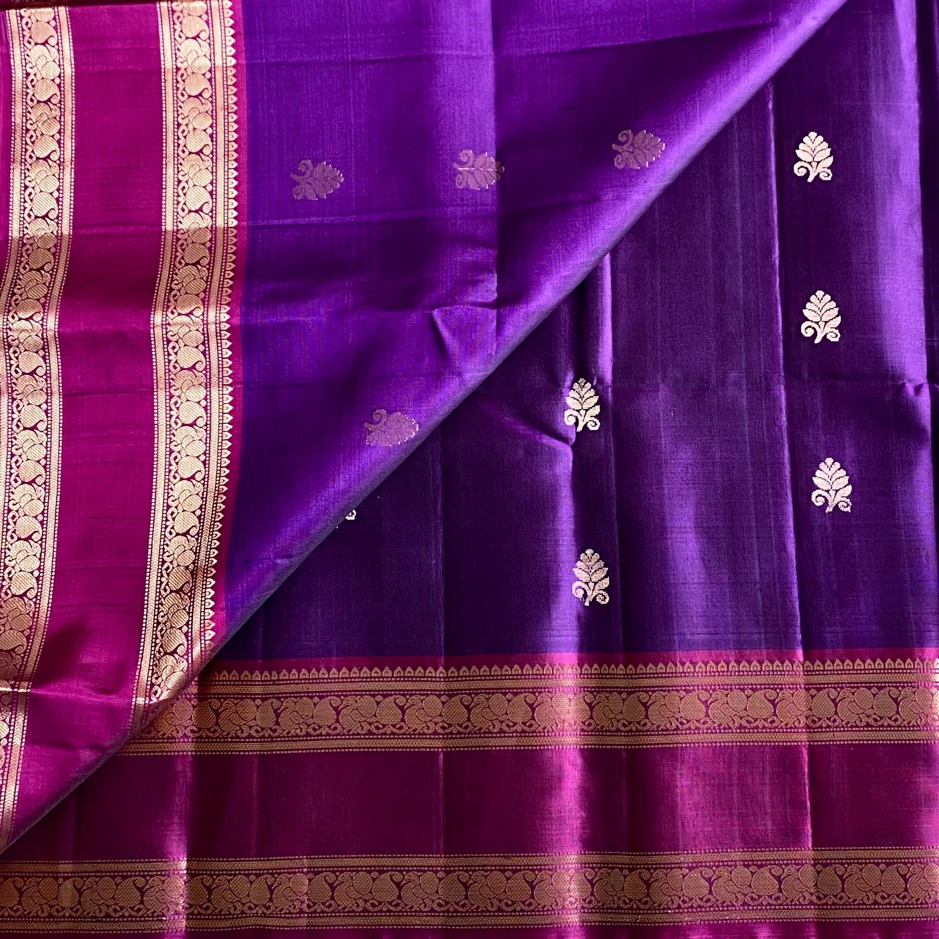 Cadbury Purple Designer Pure Silk With Magenta Pink Retta Pett Borders