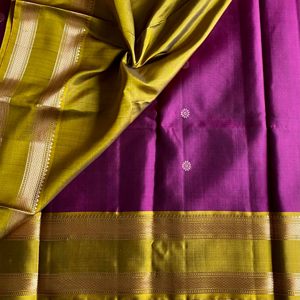 Magenta With Magical Olive Retta Pett Designer Pure Silk