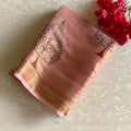 Dusty Rose Softest Tissue Tussar Silk Saree With Maroon Tree Motifs
