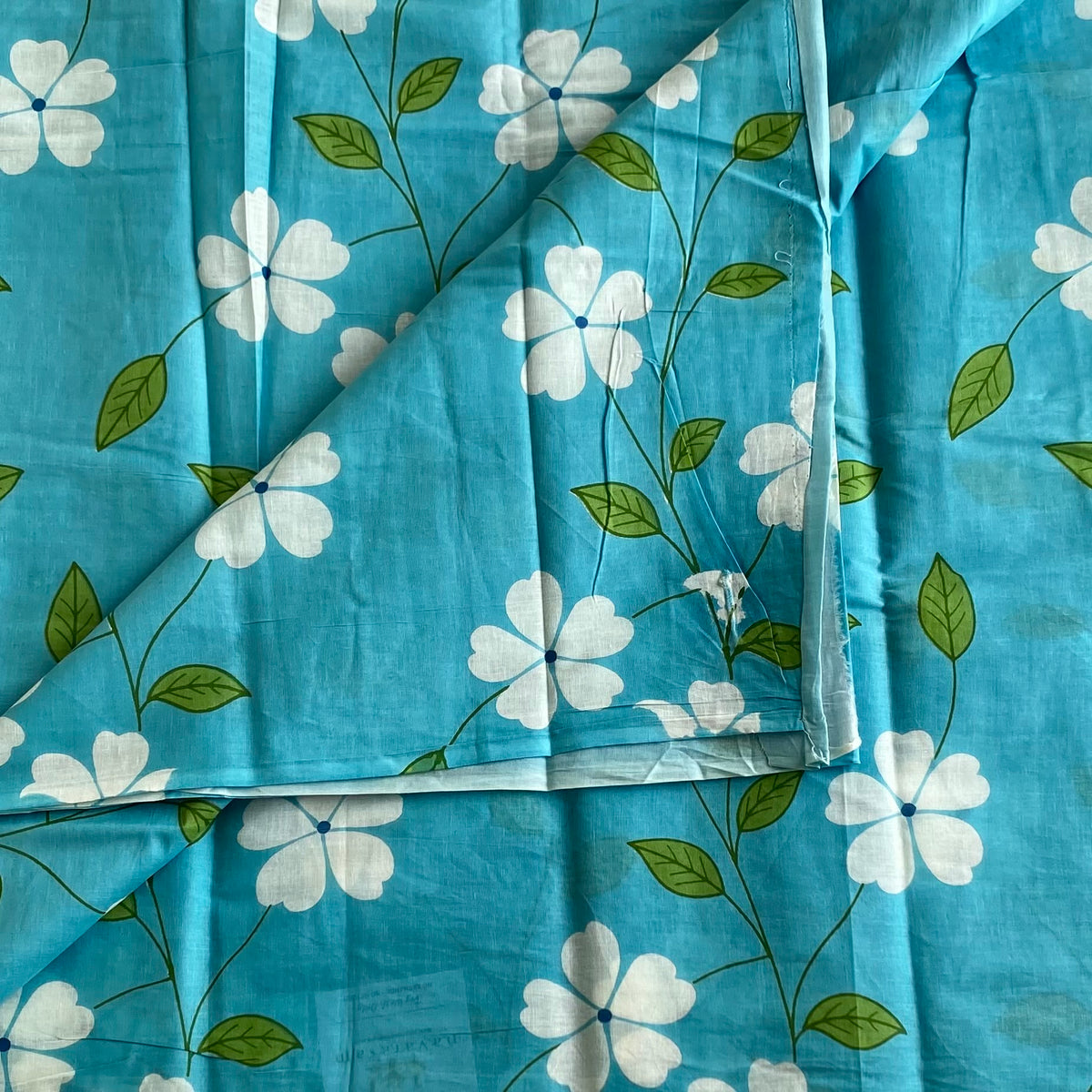 Turquoise Floral Dream Handblock Printed Soft Cotton Saree