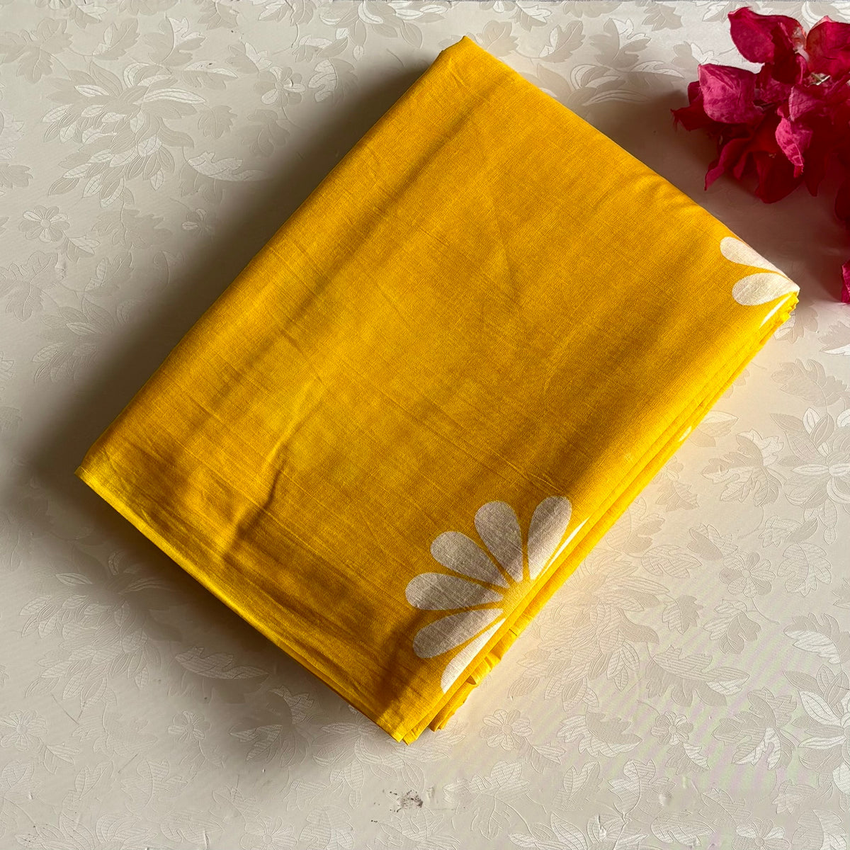 Golden Yellow Sunflower Handblock Printer Soft Cotton Beauty