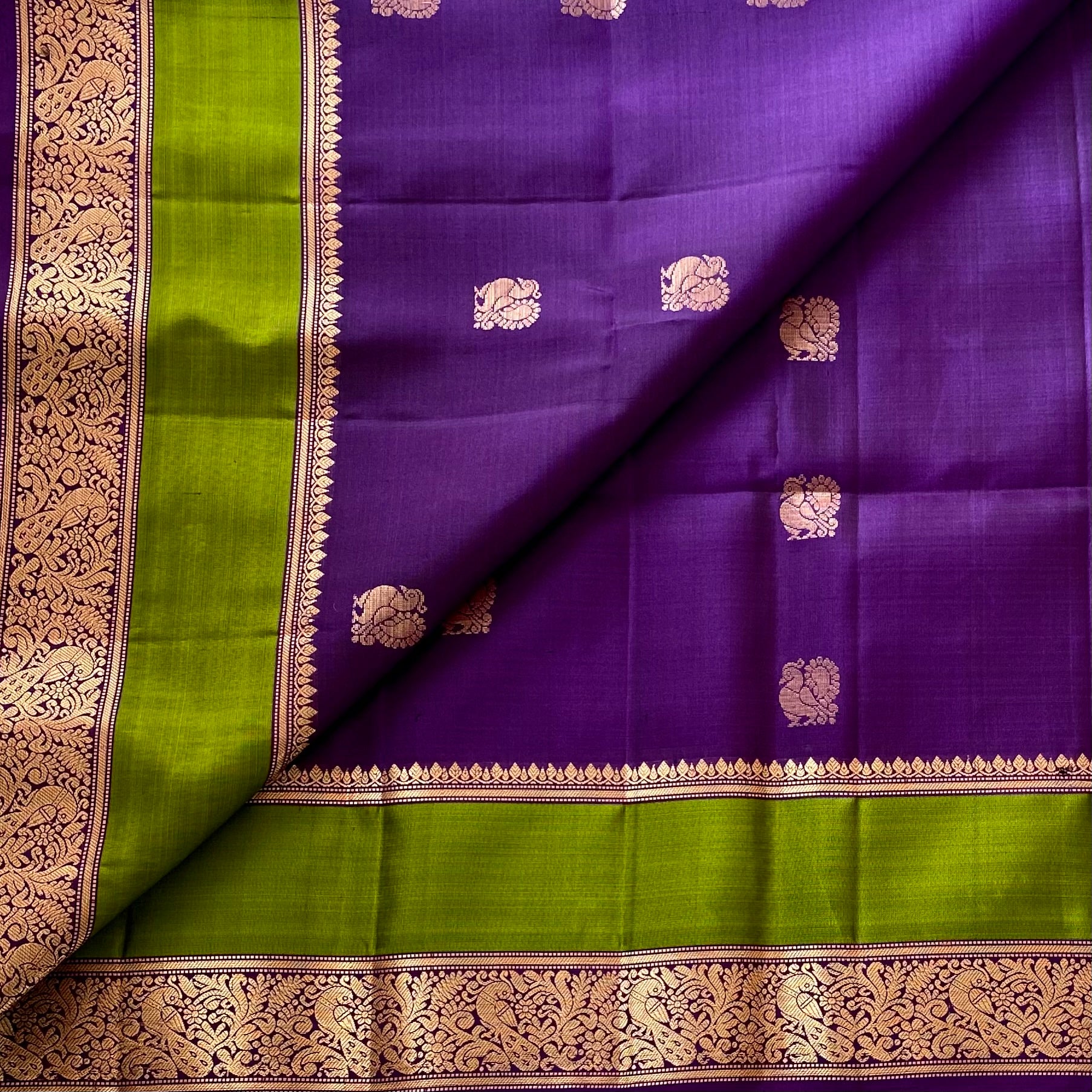 Hot Seller Cadbury Purple With Olive Handwoven Designer Pure Silk