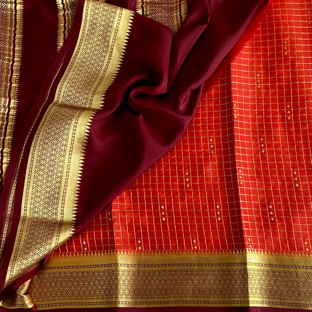 Classic Rust with Espresso Brown Checkered Mysore Silk