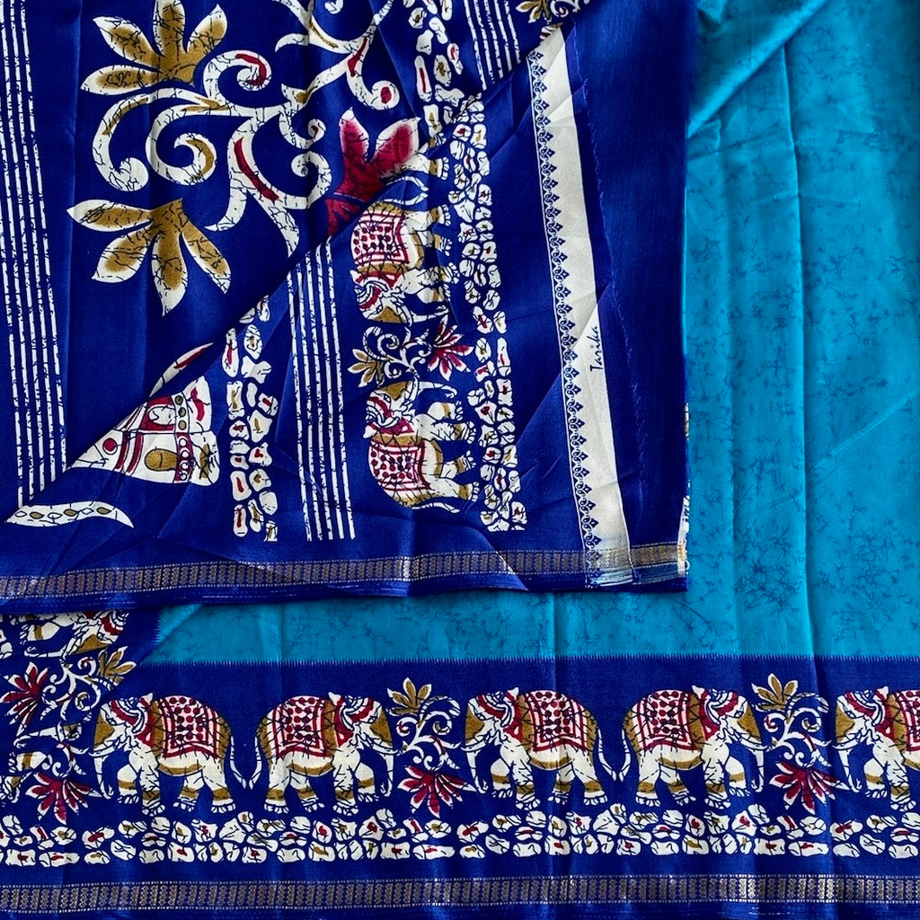 Stunner Sky Blue Elephant Borders with Royal Blue Soft Cotton