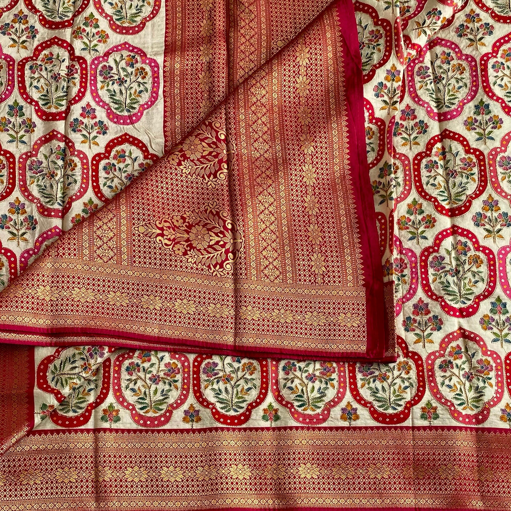 Dreamy Ivory Soft Tussar with Rich Meenakari Woven Work All over & Rich Pallu