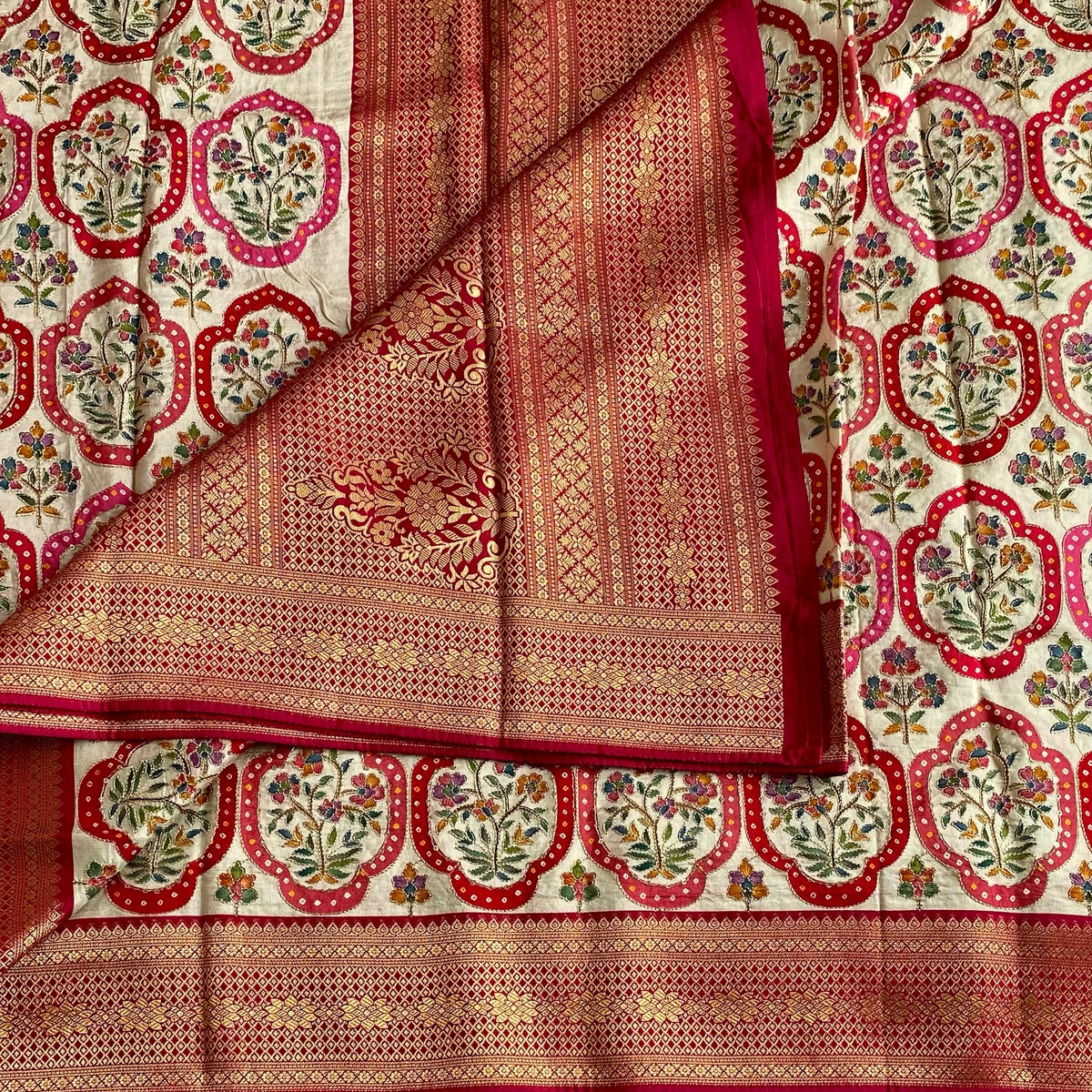 Dreamy Ivory Soft Tussar with Rich Meenakari Woven Work All over & Rich Pallu