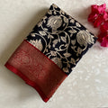 Jet Black Kalamkari Soft Tussar Silk with Rich Maroon Pallu