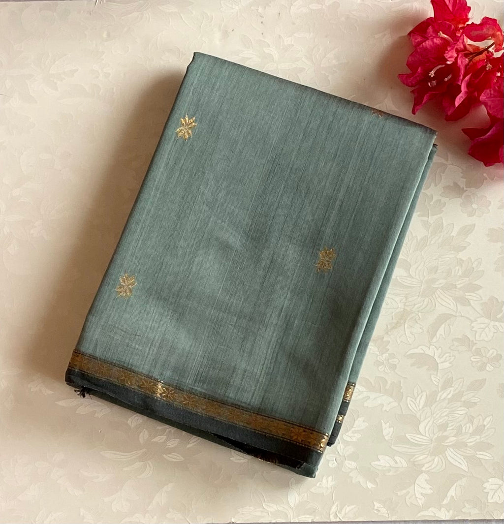 Stunning rare sage green with black handwoven Maheshwari silk cotton