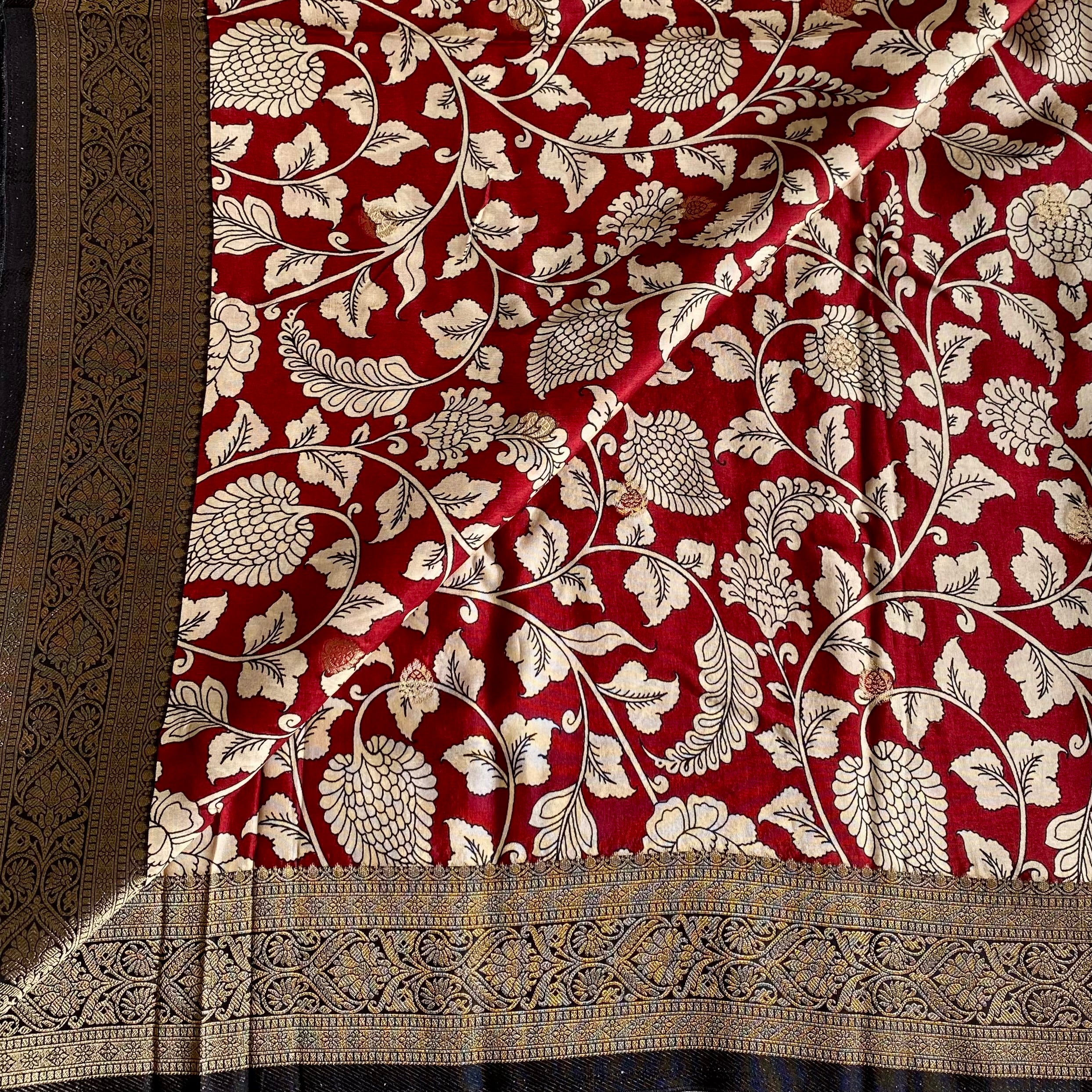 Classy Maroon With Wine Black Kalamkari Soft Tussar Silk