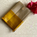 Silver Beige Designer Pure Silk Saree With Mustard Yellow Pallu