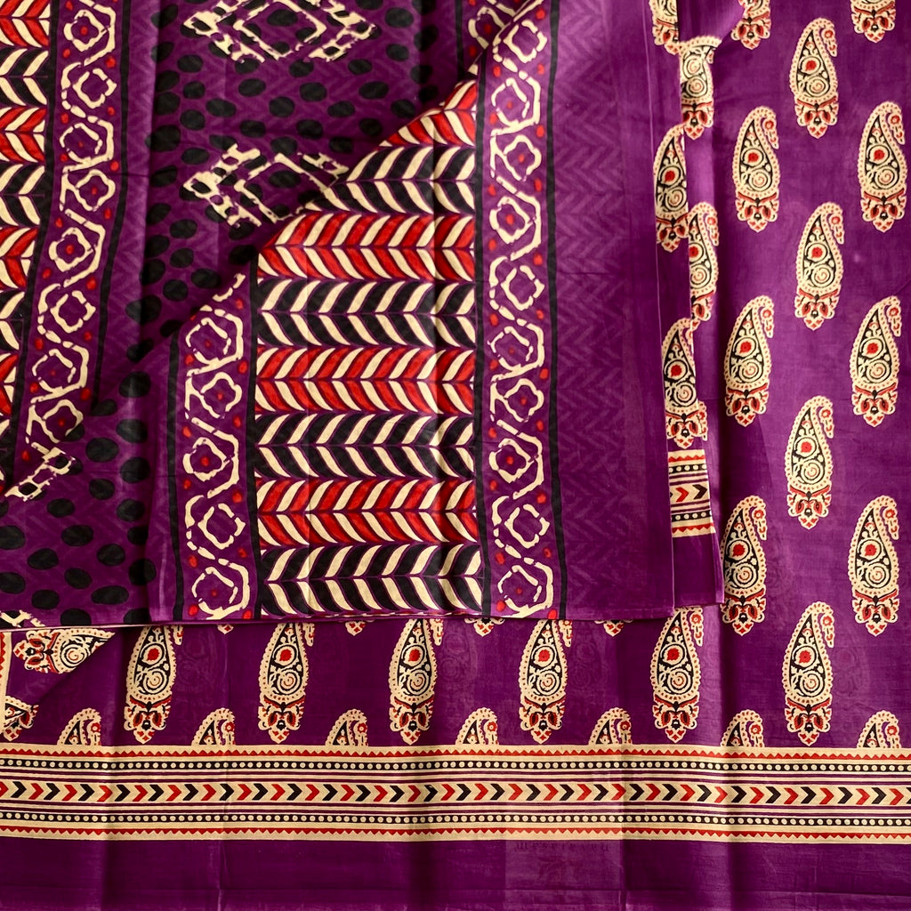 Festive Purple Paisley Handblock Printed Soft Cotton Stunner