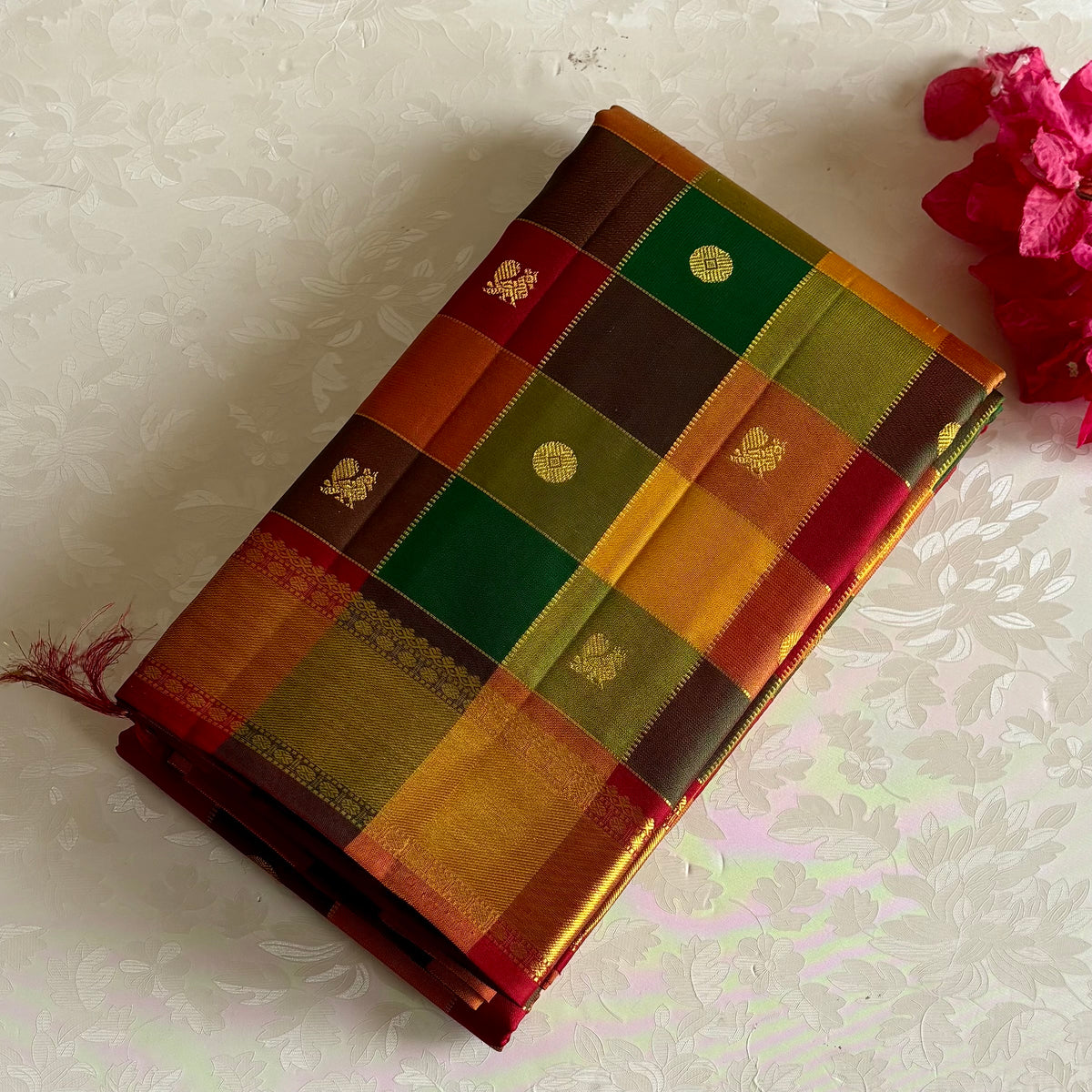 Exquisite Multi Checkered Pure Zari Kanjeevaram Stunner