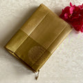 Metallic Beige/Gold Designer Pure Silk Saree With Olive Green Contrast