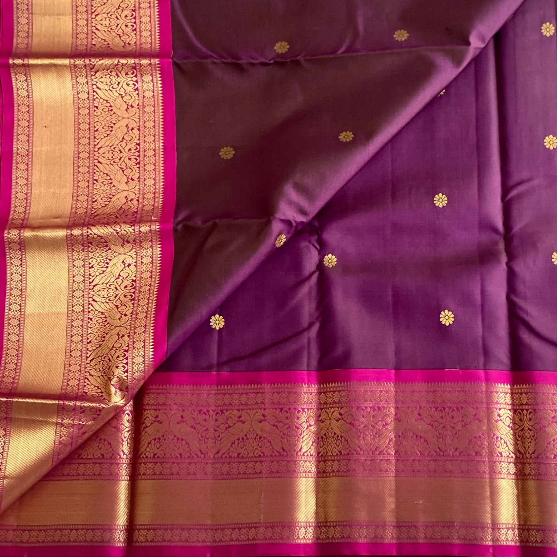 Deep Plum Kanjeevaram Pure Silk Saree With Magenta Border