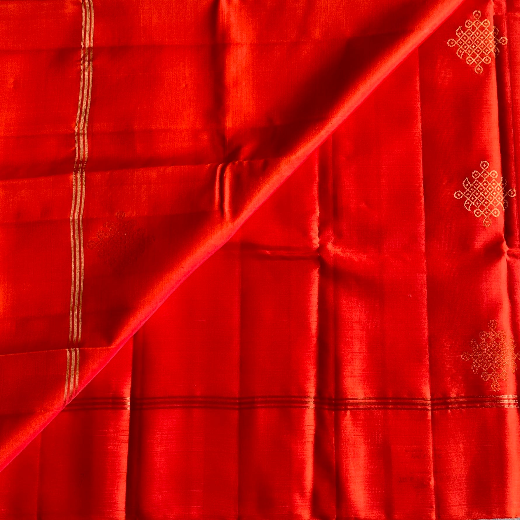 Kanakambari Orange Designer Pure Silk Saree With Metallic Gold Kollam Zari