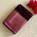 Wine Brown Banarasi Crepe Silk Saree With Rose Pink Pallu