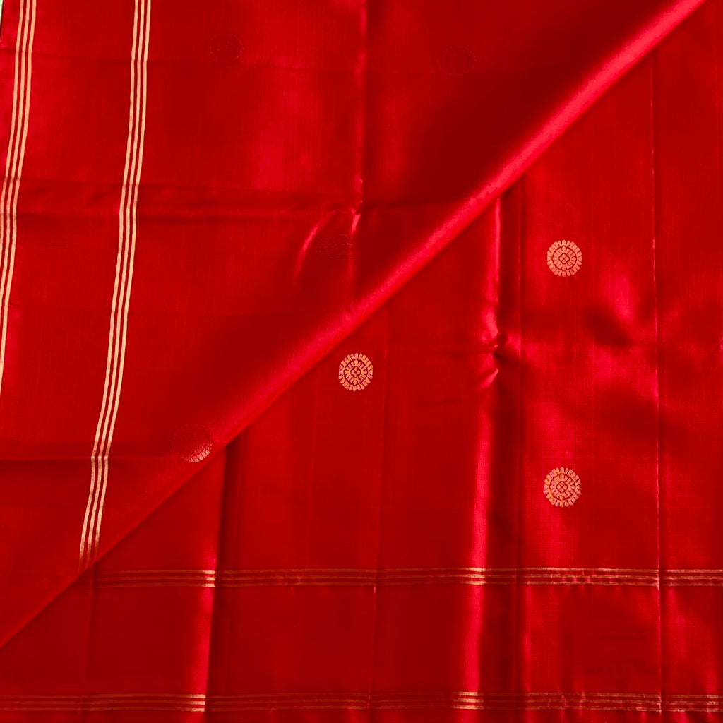 Scarlet Red Designer Pure Silk Saree With Mint Green Pallu