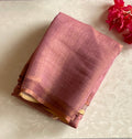 Elegant Dusty Rose Floral french knot Embroidered Saree With antiqueGold Tassel Border
