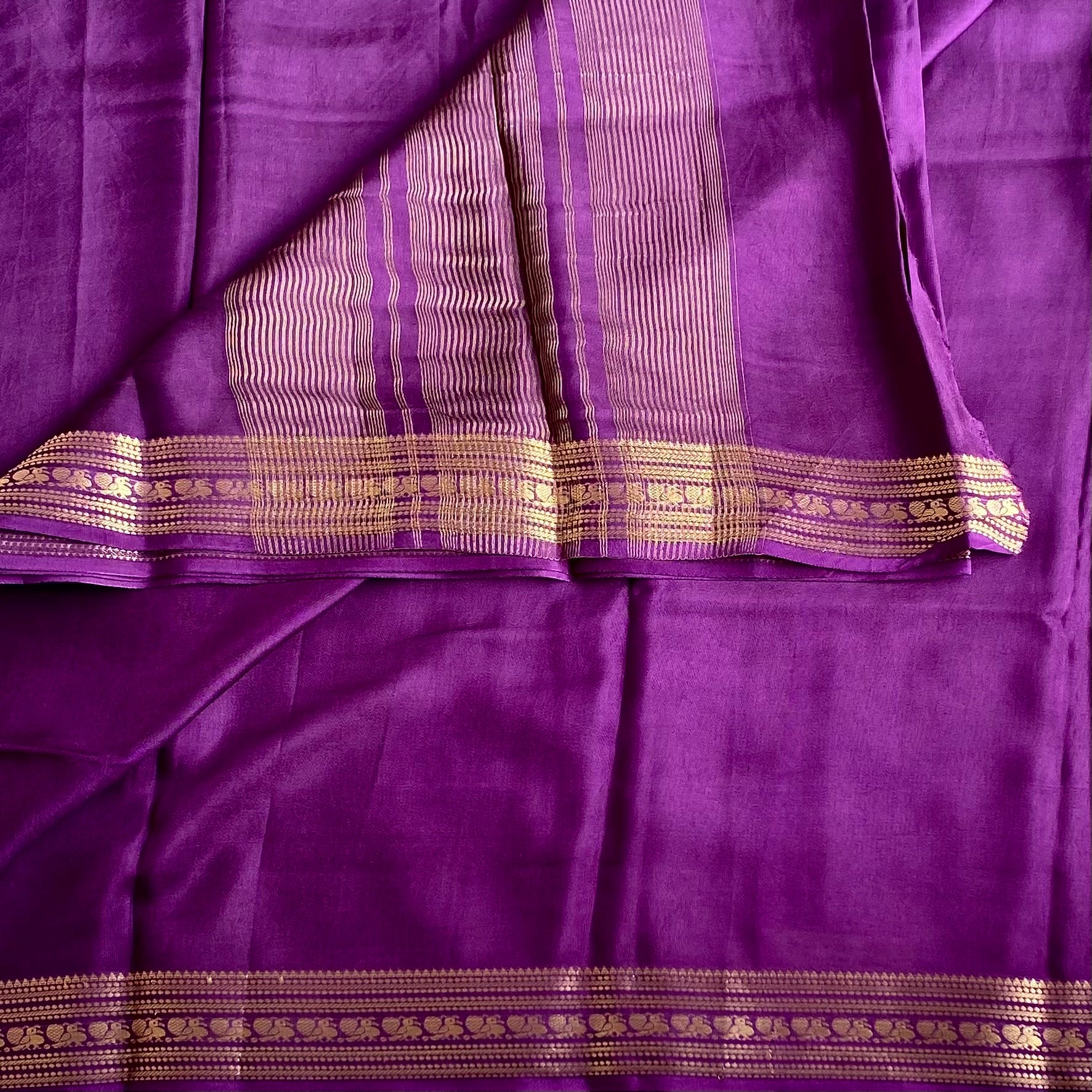 Royal Purple Soft Crepe Silk Saree With Gold Pallu