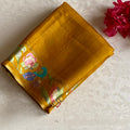 Golden Yellow Soft Tussar Silk With Designer Floral Embroidered Borders & Pallu