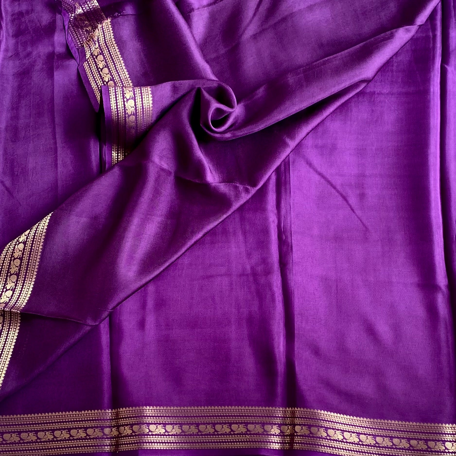 Royal Purple Soft Crepe Silk Saree With Gold Pallu
