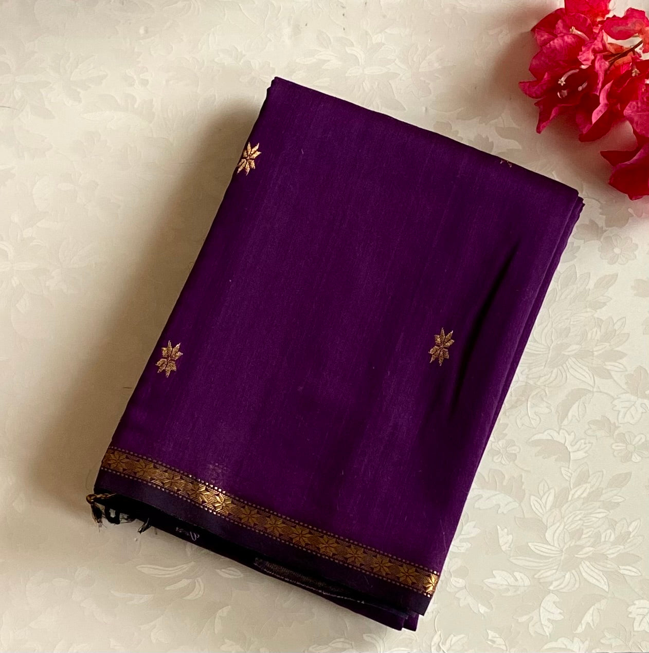 Elegant Deep Purple with lavender handwoven Maheshwari silk cotton