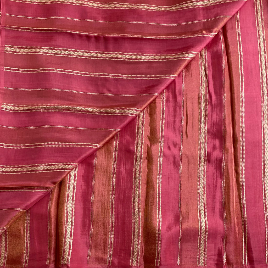 Shades of Blush Pink Soft Designer Crepe Silk with Wine Blouse