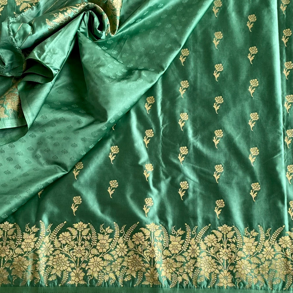 Dreamy Sea Green Soft Gaji Silk With Antique Zari weave