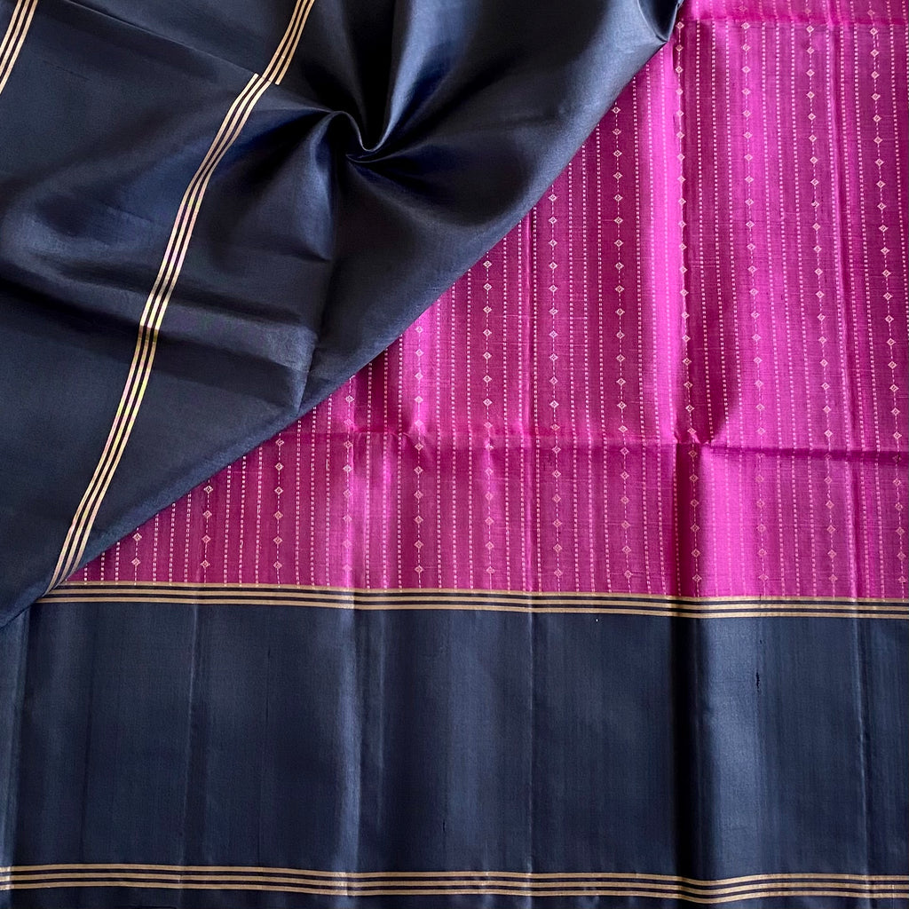 Deep Magenta Designer Pure Silk with Jet Black Contrast