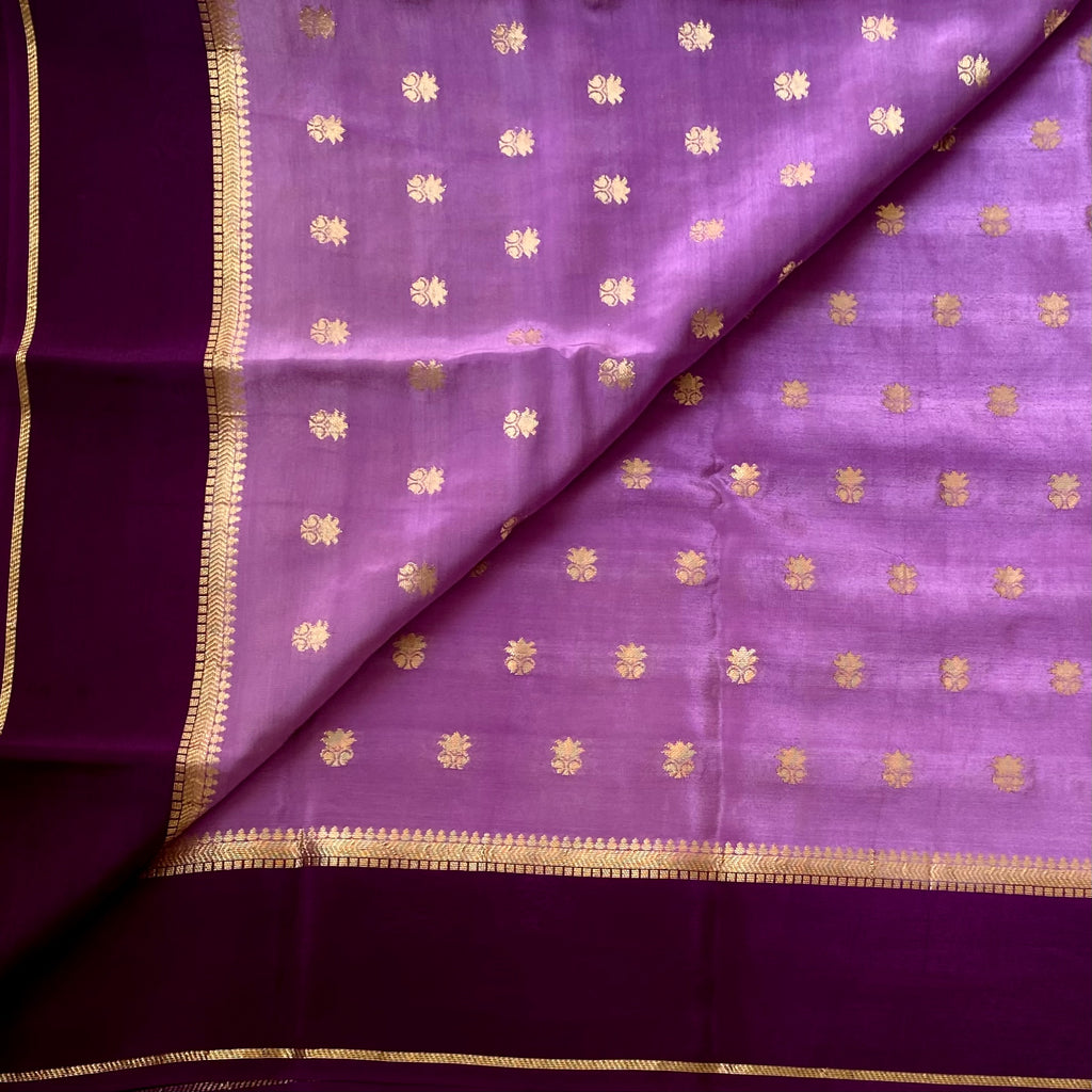 Lilac with deep purple soft crepe silk with zari woven buttas
