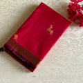 Kanjeevaram Pure Zari Silk Kanakambari Reddish Pink Saree With Deep Wine Pallu